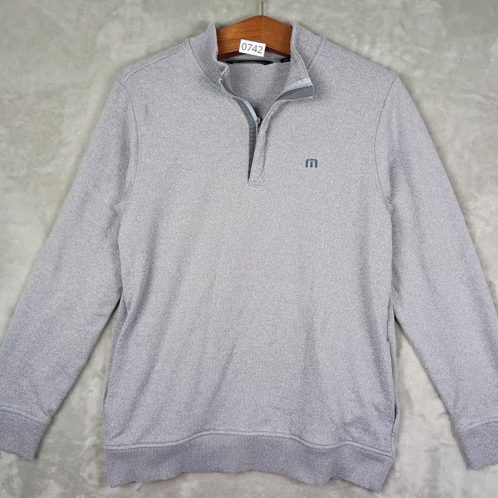 TravisMathew Pullover Mens Medium Grey Quarter Zip Mock Neck Gorpcore Golf